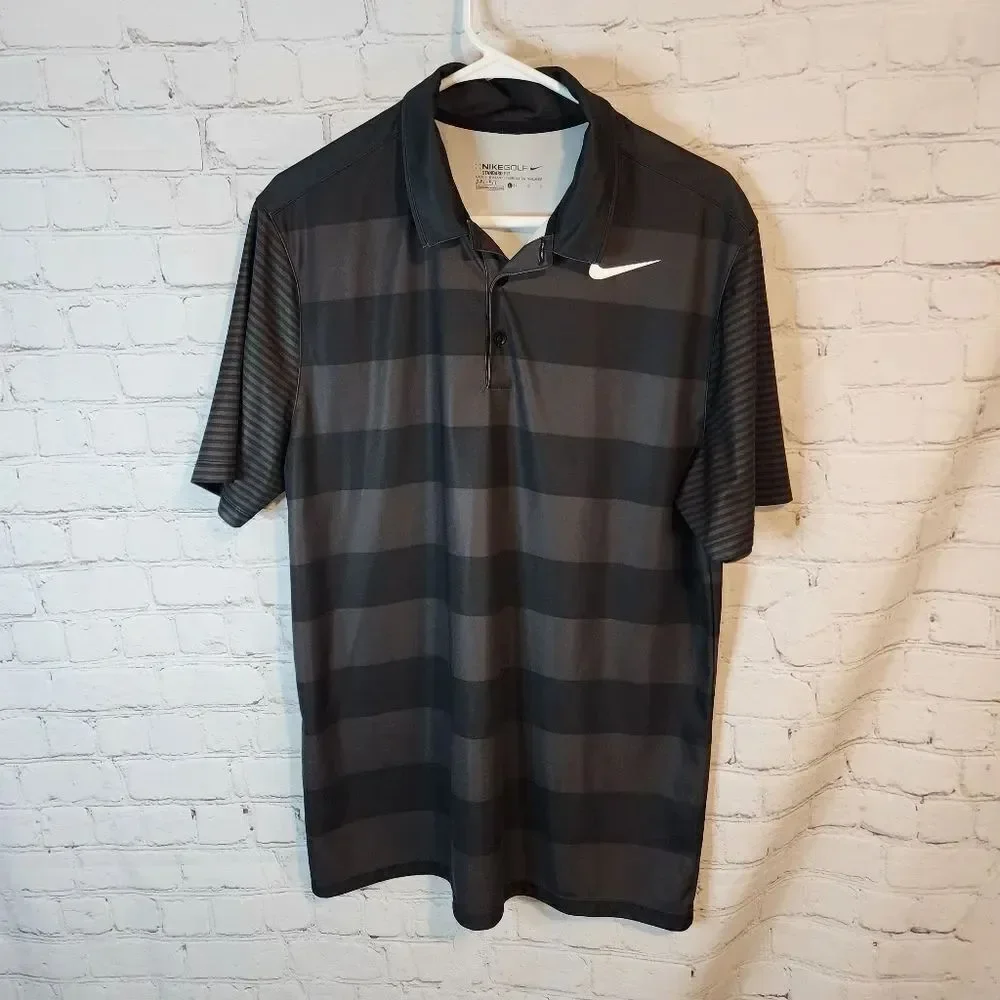 Nike Dri-Fit Men's Black Striped Polo Shirt, Size Large